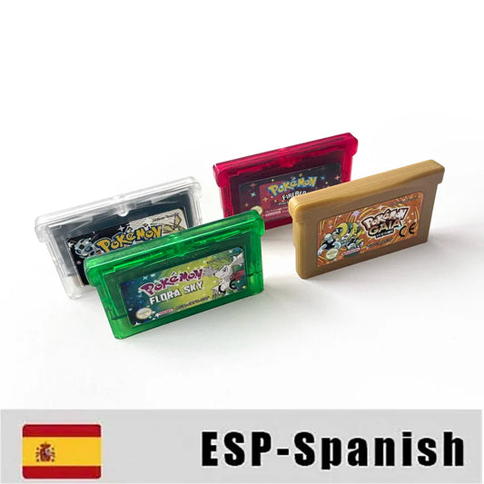 ESP Spanish 1 M Flash cart Pokemon Flora sky GAIA ash hoenn FIRERED Rocket Edition Cartridge Video Game Card Rom Hack