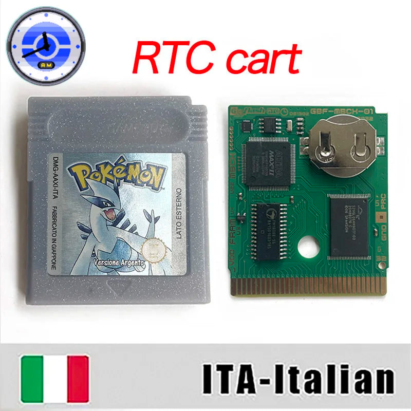 ITA ESP EUR FRA NOE RTC flash cart NO RTC FLASH CART Pokemon gold silver yellow crystal 16 bit Rom Hack Game Cartridge for GBC