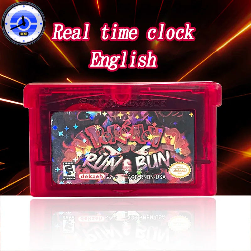 USA VERSION GBA Game Pokemon Run & Bun (v1.07) RTC Flash cart Real Time Clock GAME Cartridge Rom Hack English