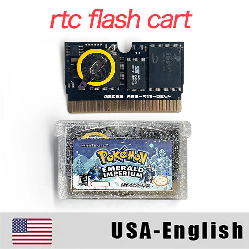 GBA Game USA Version RTC Flash cart Real Time Clock Pokemon emerald imperium Nintendo Cartridge Video Console Card Rom Hack English