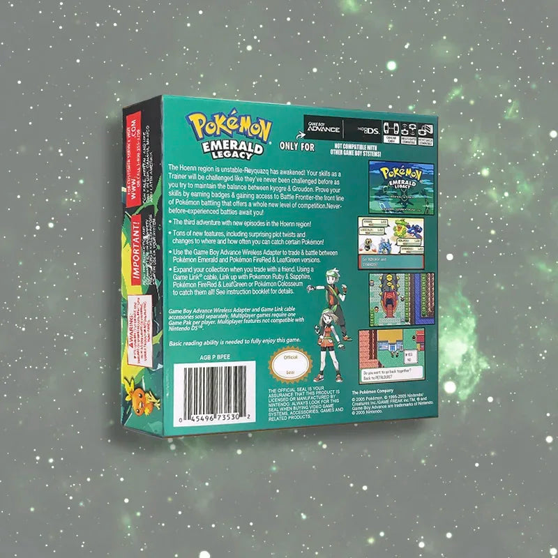 USA English RTC Flash cart pokemon Emerald Legacy v1.1.4 Real Time Clock Flash cart Box with Tray Game Cartridge for GBA