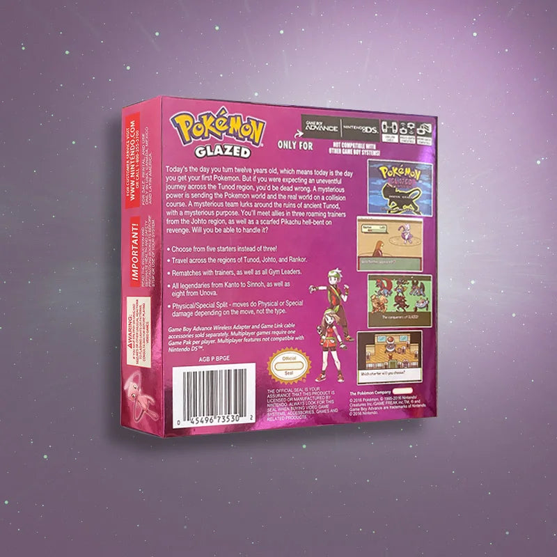 Pokemon glazed USA ESP PT Version GBA Game RTC Flash cart Cartridge Video Game Card Rom Hack Spanish Portuguese English
