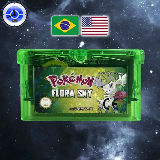 USA PT Version Pokemon flora sky RTC Flash cart GBA Game Cartridge Video Console Card Rom Hack Portuguese English
