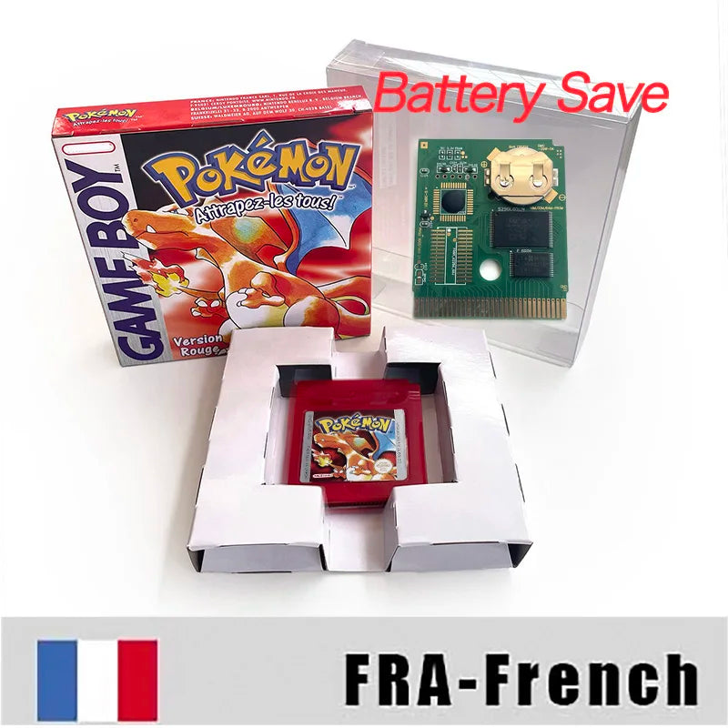 Battery Save pokemon yellow blue red crystal silver gold green USA EUR FRA ESP NOE ITA Game Cartridge with box for GBC