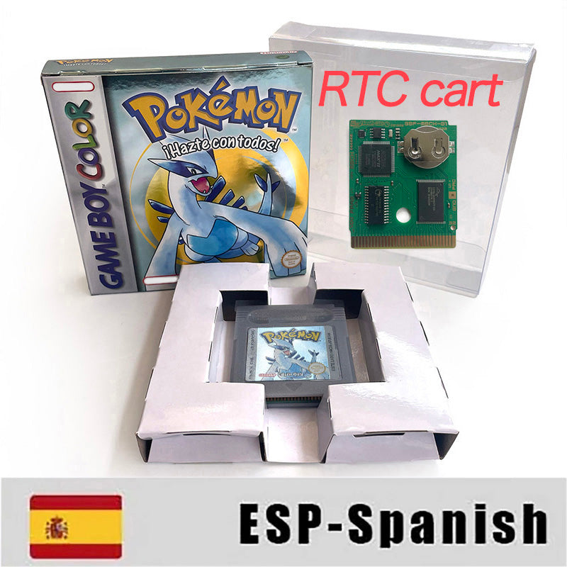ITA ESP EUR FRA NOE USA Pokemon series RTC Flash silver crystal gold NO RTC flash yellow red blue 16 bit box tray Game Cartridge for GBC Multi-language