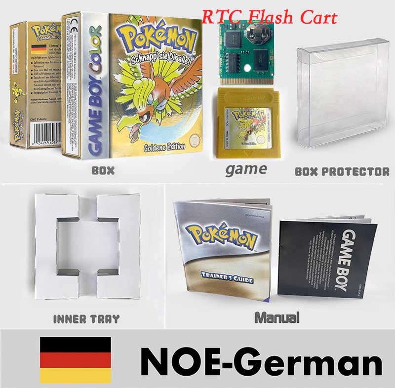 USA ITA NOE FRA ESP pokemon RTC Gold silver crystal NO RTC blue yellow red sealed 16 bit box tray manual Game Cartridge for GBC