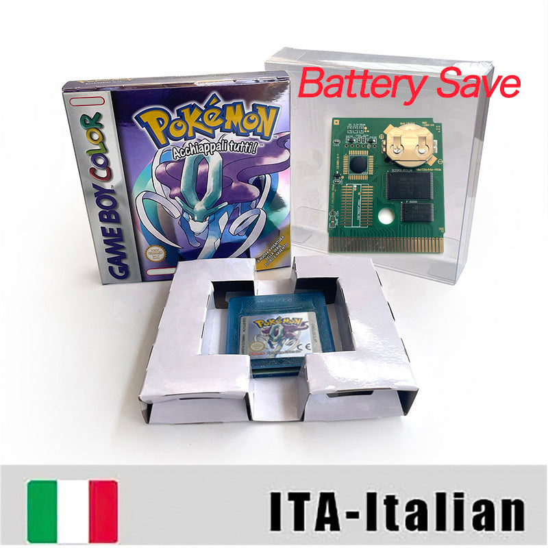 Battery Save pokemon yellow blue red crystal silver gold green USA EUR FRA ESP NOE ITA Game Cartridge with box for GBC