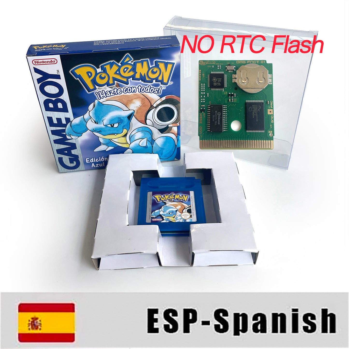 GBC game ESP Spanish pokemon blue version Nintendo Battery save flash cart pokemon azul cartridge tray box gbc game boy color