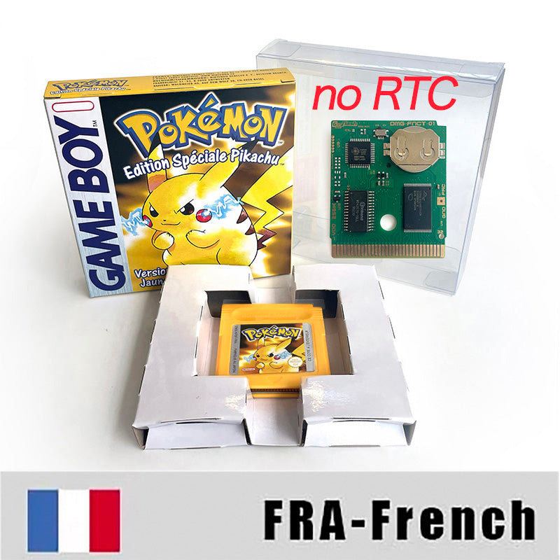 ITA ESP EUR FRA NOE USA Pokemon series RTC Flash silver crystal gold NO RTC flash yellow red blue 16 bit box tray Game Cartridge for GBC Multi-language