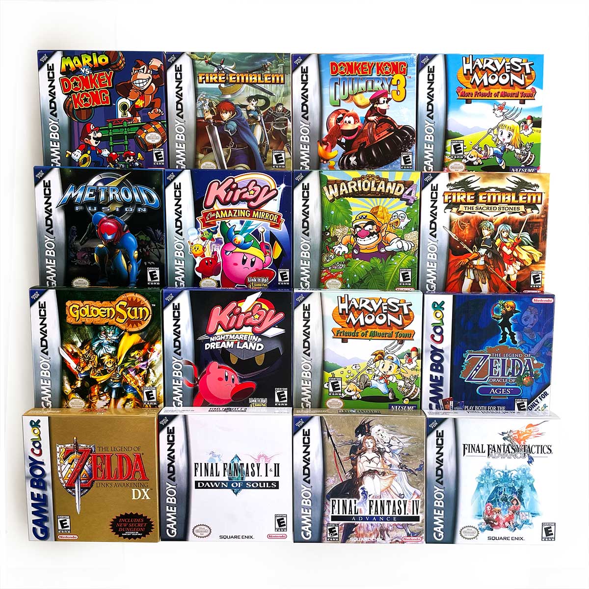 USA Englsih Zelda,super Mario,Castlevania,Metroid,Kirby,Final Fantasy,donkey Kong,Fire Emblem Nintendo box tray Game Cartridge for Gba