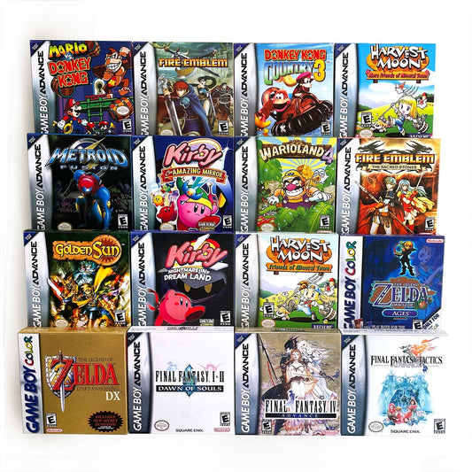 USA Englsih Zelda,super Mario,Castlevania,Metroid,Kirby,Final Fantasy,donkey Kong,Fire Emblem Nintendo box tray Game Cartridge for Gba