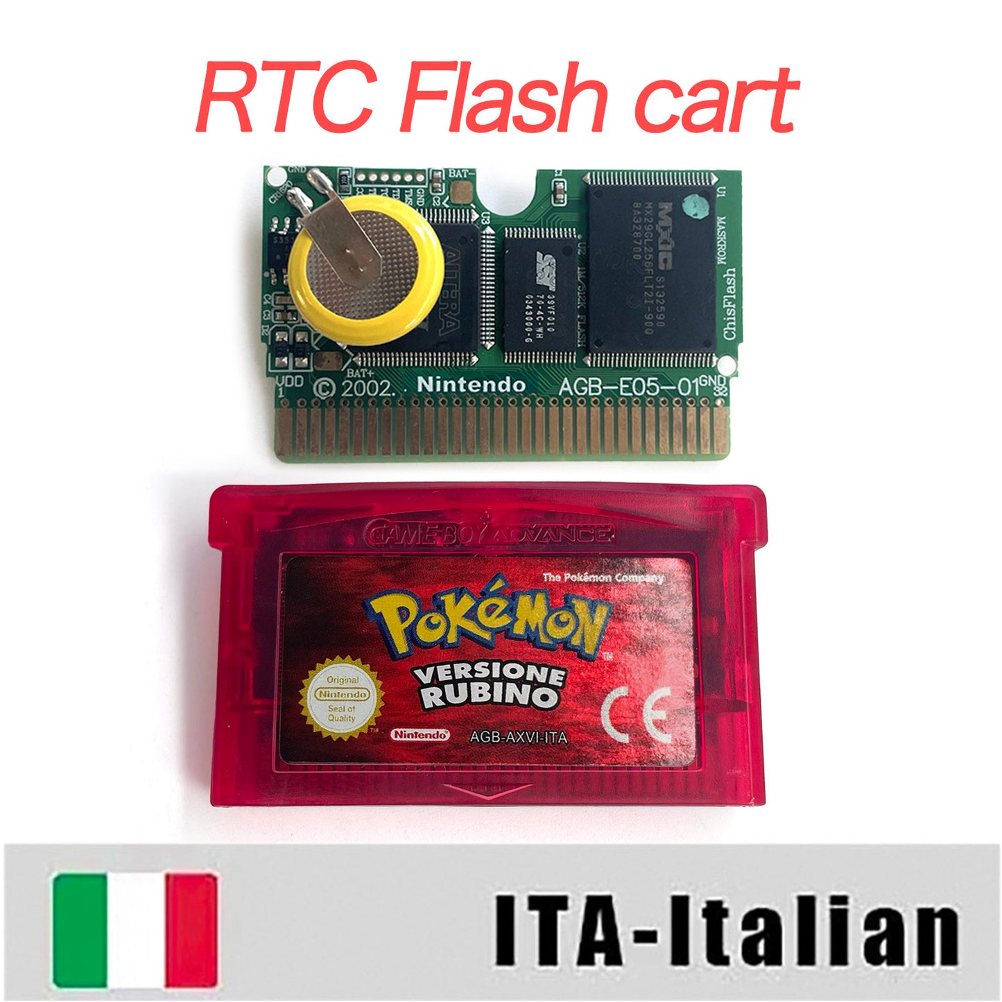 ITA Italian IC save rtc flash cart Real Time Clock pokemon rubino version box with tray Nintendo game cartridge for gba game boy advance