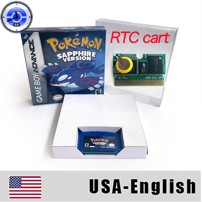 EUR ESP NOE FRA ITA USA RTC flash 1 M Flash CART  Pokemon 5 types Sapphire Firered Emerald Ruby Leafgreen Video Game cart for GBA Multilingual