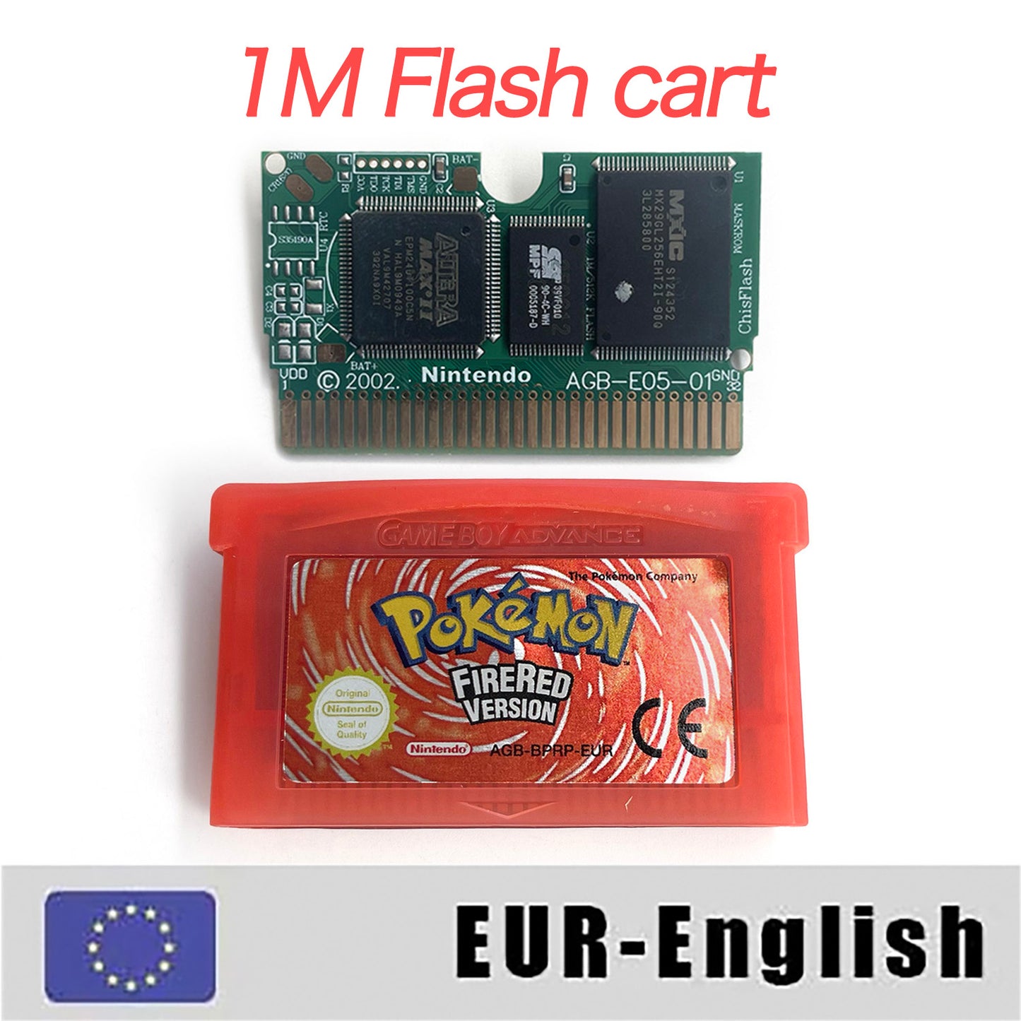 EUR English IC save 1 M flash cart pokemon firered version box with tray Nintendo game cartridge for gba game boy advance
