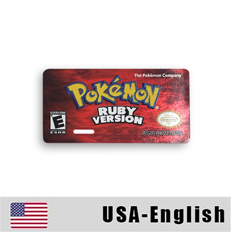 Pokemon Leaf Green Fire Red Ruby Emerald Sapphire Game Cartridge Label Stickers for Gba