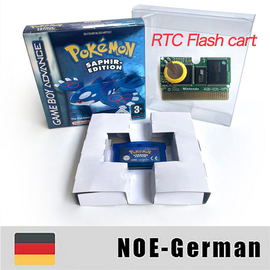 NOE German IC save rtc flash cart Real Time Clock pokemon sapphire version box with tray Nintendo game cartridge for gba