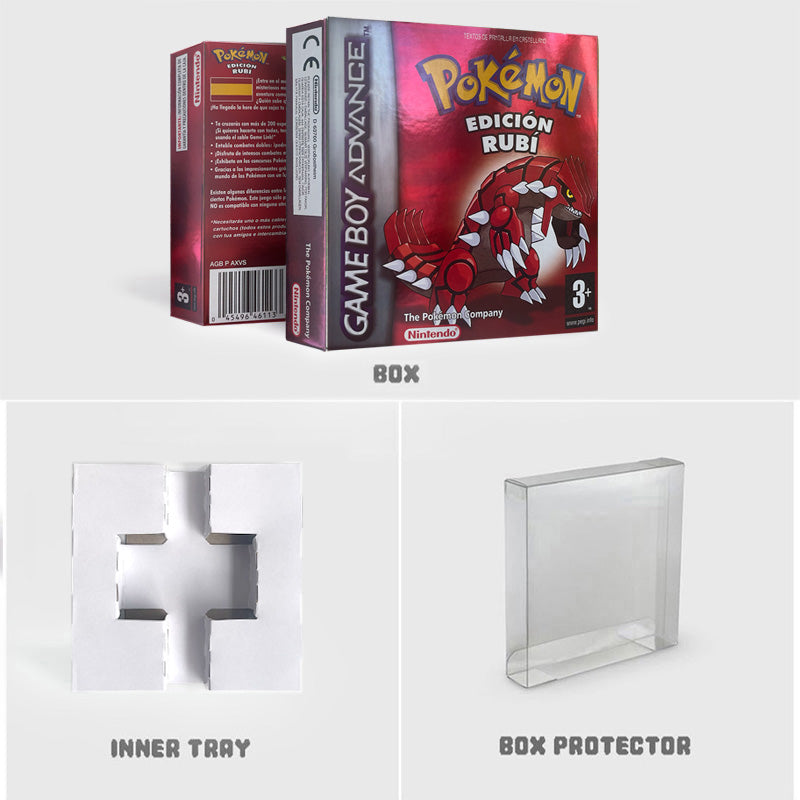 ESP Spanish IC save rtc flash cart Real Time Clock pokemon ruby version box with tray Nintendo game cartridge for gba