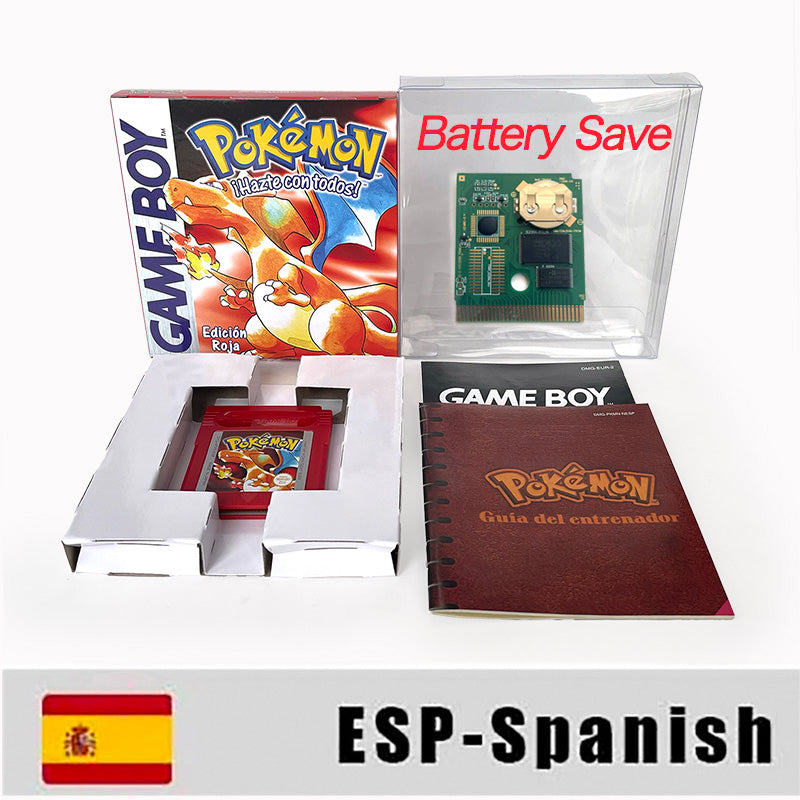gbc game ESP Spanish pokemon red version Battery save no RTC Flash pokemon rojo cartridge with tray box gbc game boy color