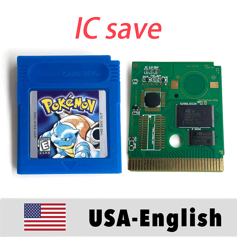 （Shipped from the United States) USA IC Save cart Pokemon Crtstal, Red, Blue green,Yellow, Gold, Silver, Game Cartridge for GBC
