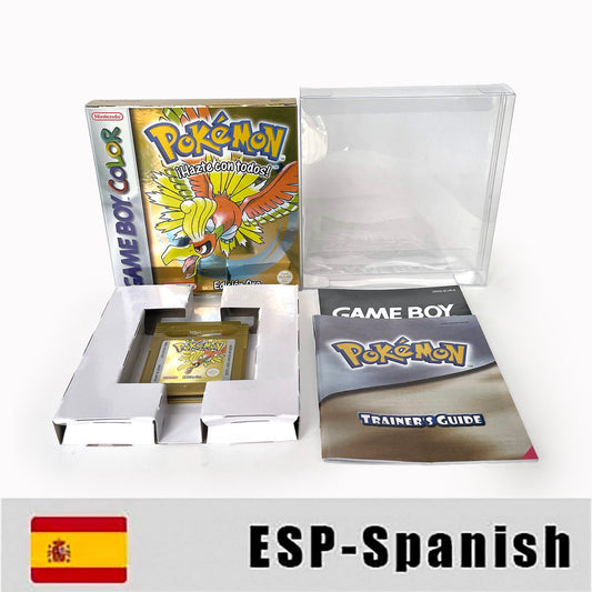 gbc game ESP Spanish pokemon gold version RTC Flash cart Battery save pokemon oro cartridge with tray box game boy color