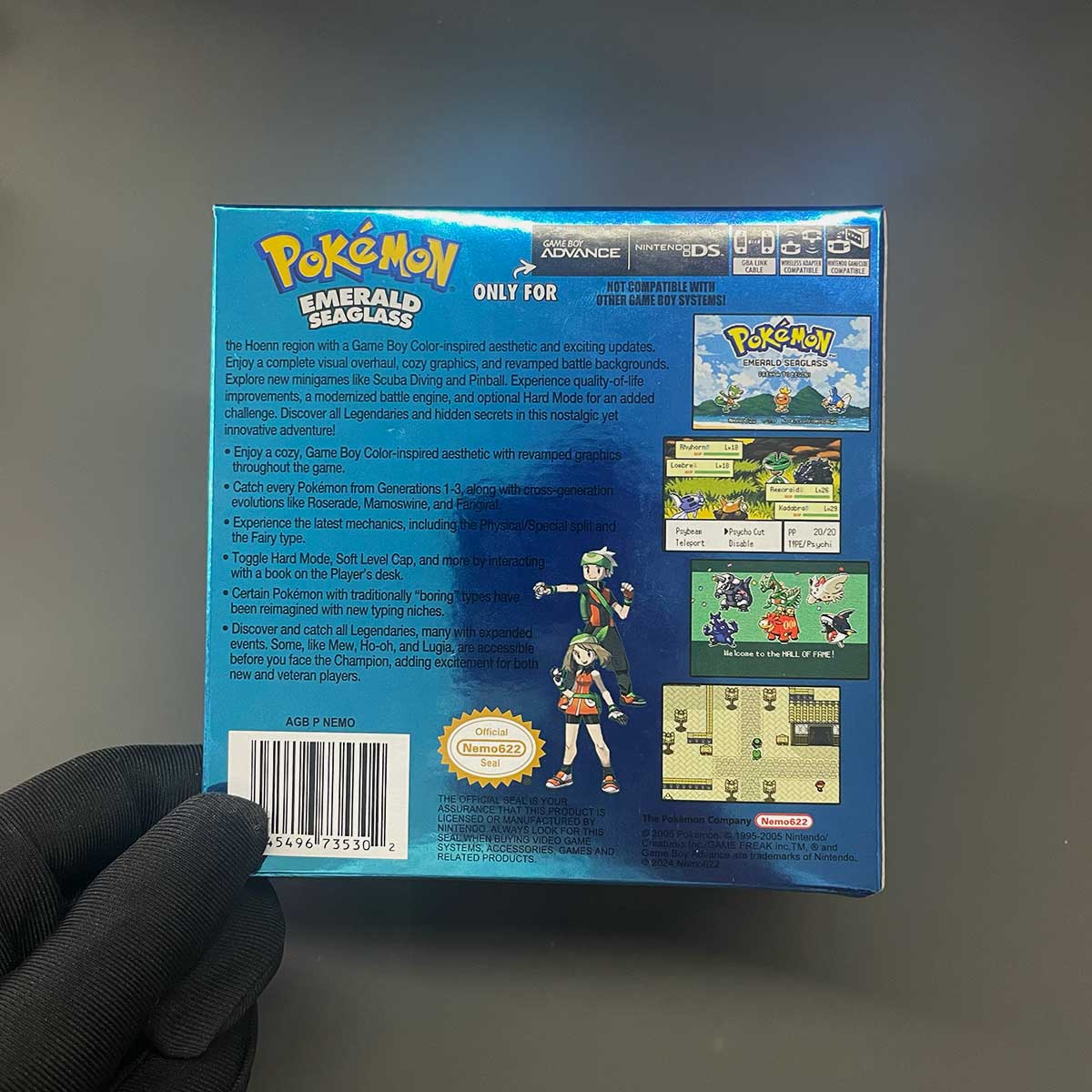 Pokemon emerald seaglass ( RTC Flash cart ) Cartridge for GBA
