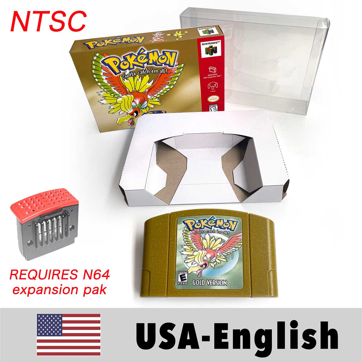 USA NTSC Pokemon Blue Crystal Red Silver Yellow Gold Green Game Cartridge 64 Bit Game Consoles with Retail Box for N64