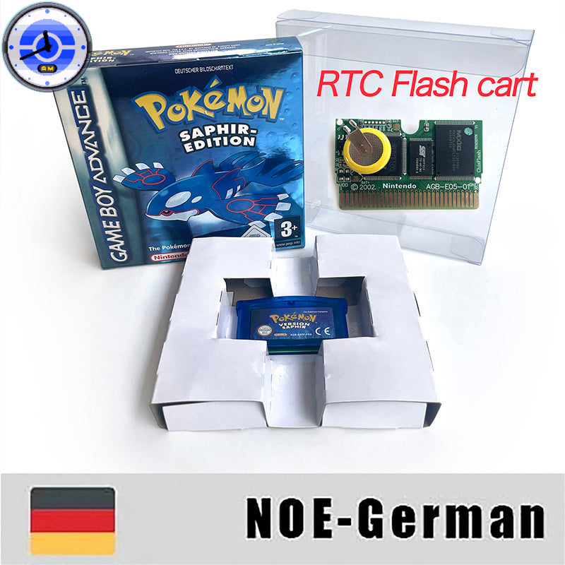 EUR ESP NOE FRA ITA USA RTC flash 1 M Flash CART  Pokemon 5 types Sapphire Firered Emerald Ruby Leafgreen Video Game cart for GBA Multilingual