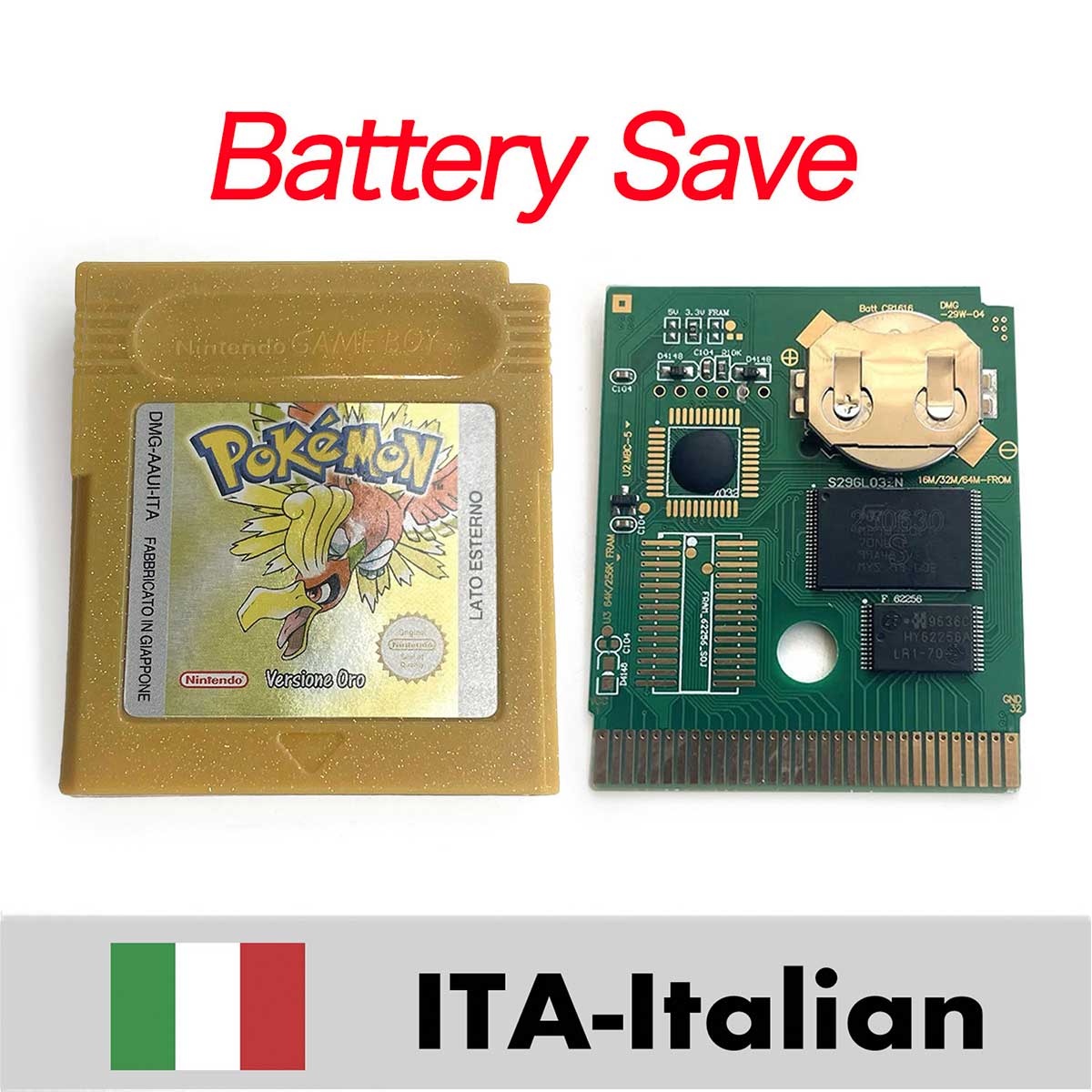 USA ITA NOE FRA ESP EUR version battery save cart pokemon crystal gold silver yellow red blue 16 bit Game Cartridge for GBC