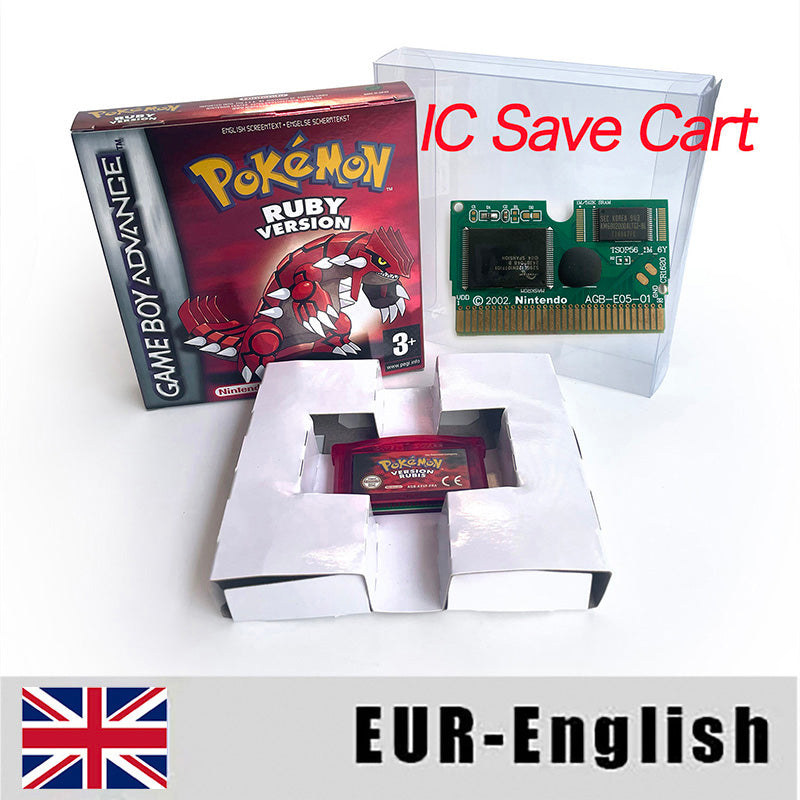 EUR ESP NOE FRA ITA IC save cart Nintendo Pokemon Emerald Ruby Leafgreen Sapphire Firered Metallic Holographic Box game cartridge for GBA