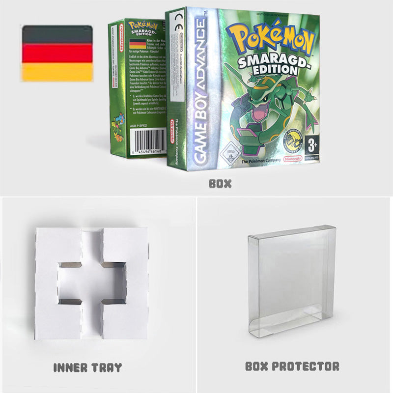 USA NOE FRA EUR ESP ITA Pokemon Emerald Ruby Leafgreen Sapphire Firered Nintendo Metallic Holographic BOX for GBA multiple languages