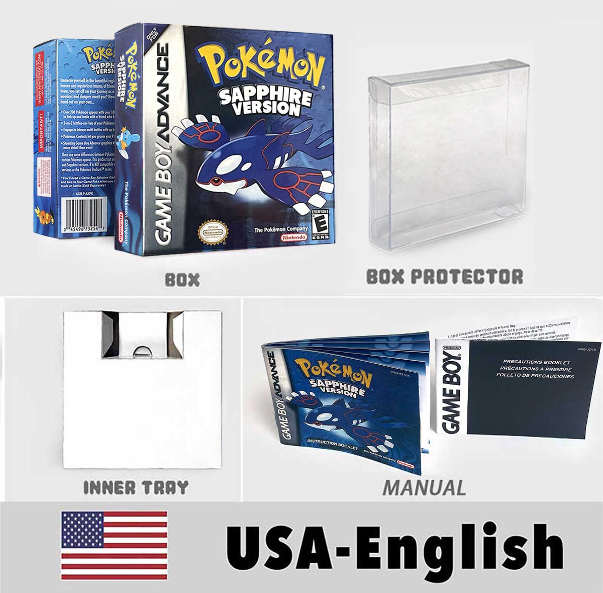 USA FRA NOE FRA Pokemon Emerald Ruby Firered Sapphire LeafGreen Box Tray Manual for Gba