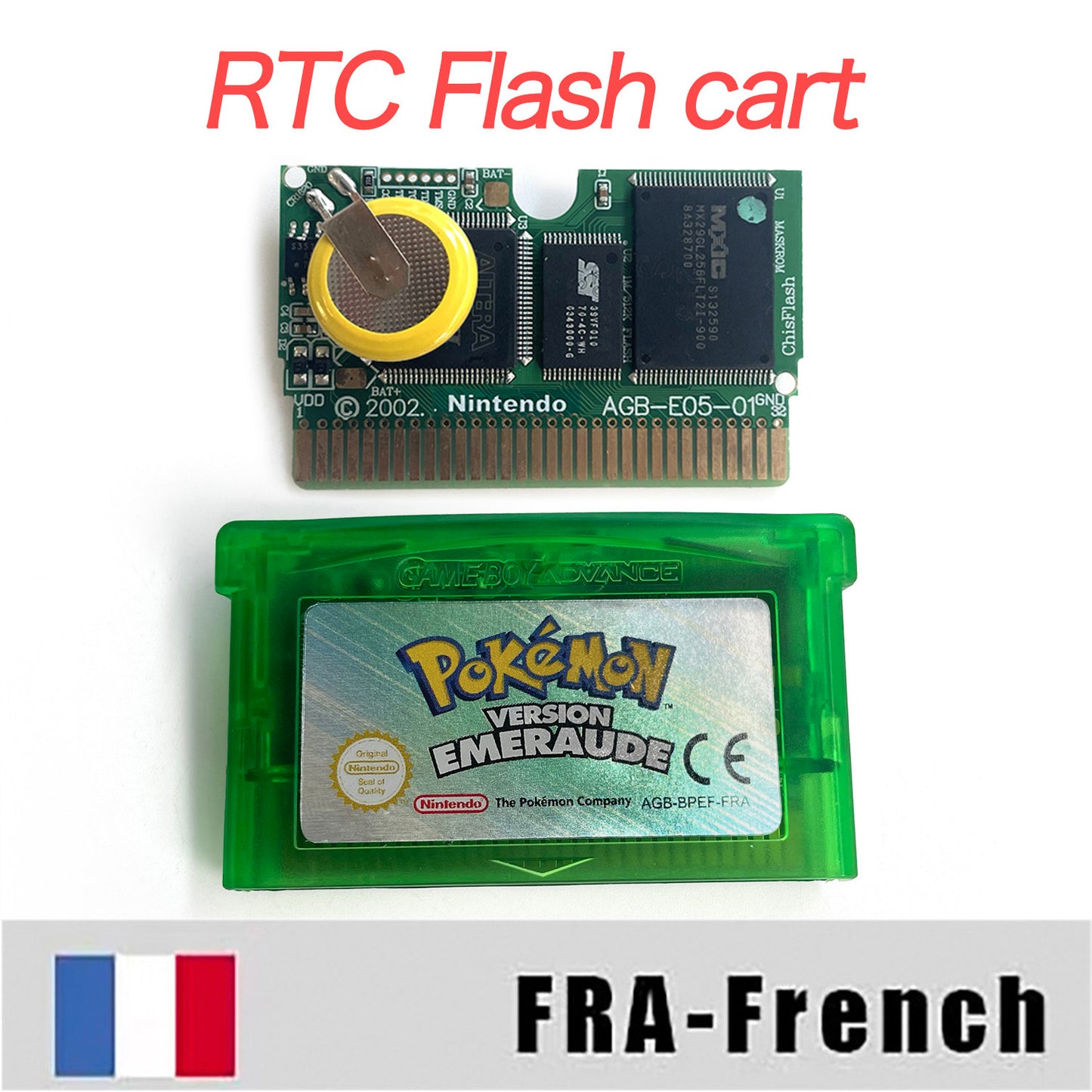 FRA French IC save rtc flash cart Real Time Clock pokemon emerald version box with tray Nintendo game cartridge for gba game boy advance