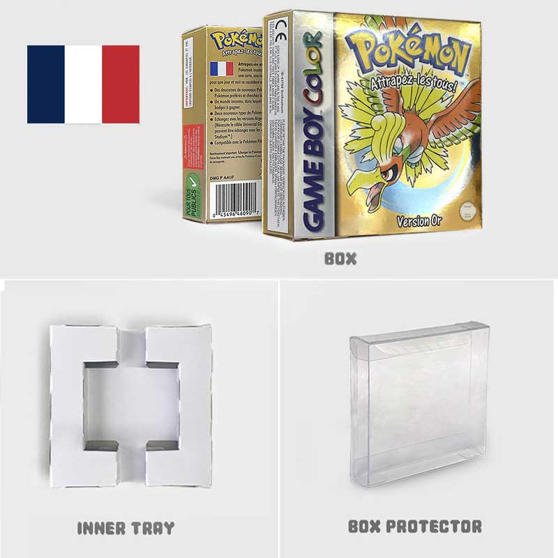 USA FRA NOE ESP ITA EUR Pokemon crystal gold silver red blue yellow Metallic FoilFinish Box Trey Manual label for GBC