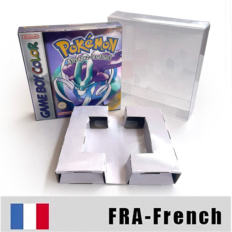 GBC game FRA French pokemon crystal version RTC Flash cart Battery save Nintendo pokemon cristal cartridge tray box game boy color
