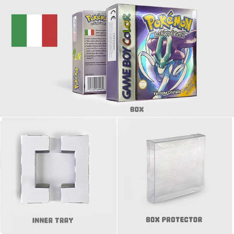 USA FRA NOE ESP ITA EUR Pokemon crystal gold silver red blue yellow Metallic FoilFinish Box Trey Manual label for GBC