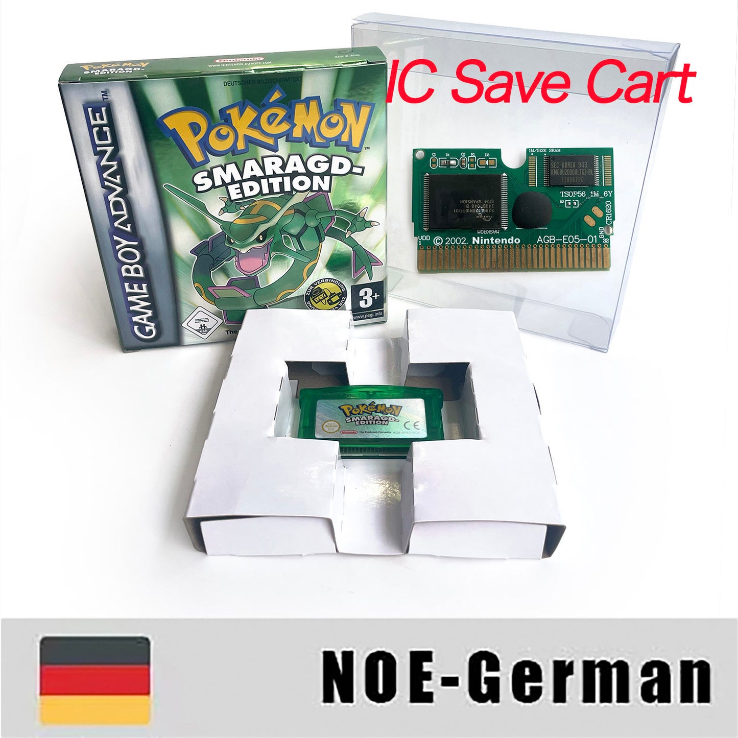 NOE German IC save rtc flash cart Real Time Clock pokemon emerald version box with tray Nintendo game cartridge for gba