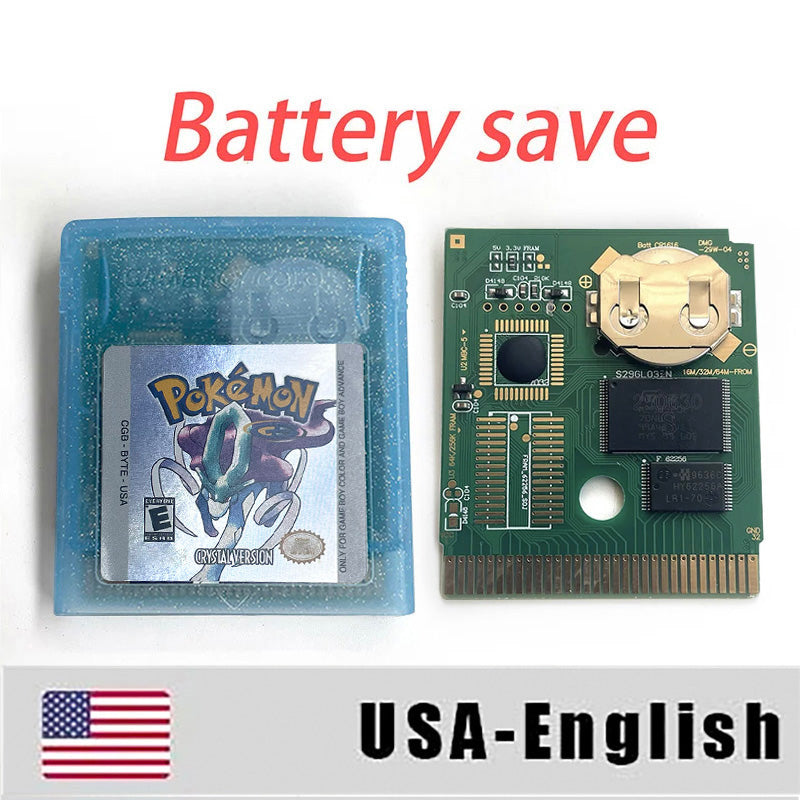 USA Pokemon Crystal English Version Battery Save RTC Flash Cart IC Save Manual Cartridge with Tray Box for Gbc Game Boy Color