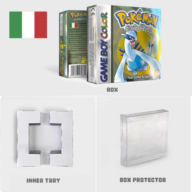 USA FRA NOE ESP ITA EUR Pokemon crystal gold silver red blue yellow Metallic FoilFinish Box Trey Manual label for GBC