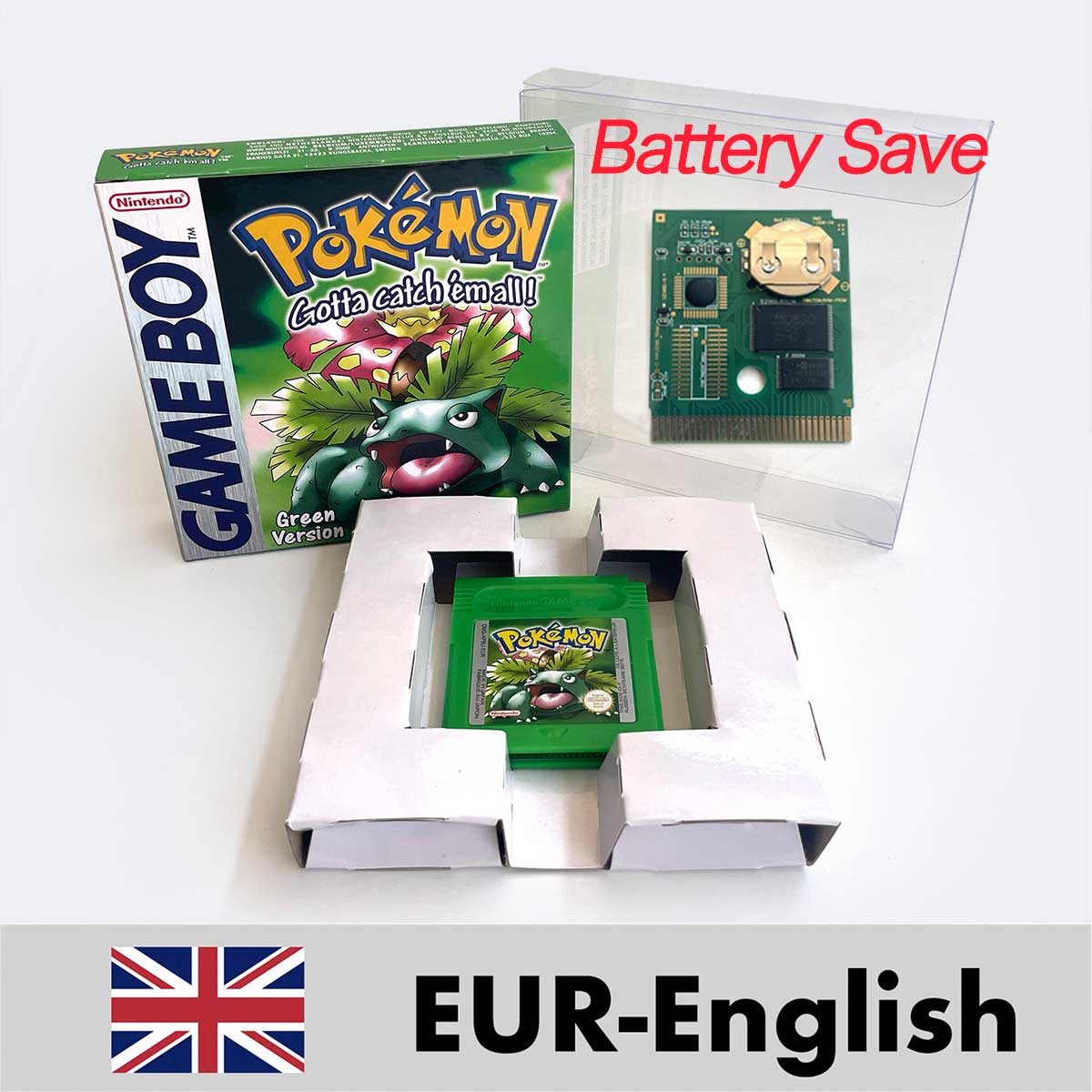 USA EUR FRA ESP NOE ITA pokemon yellow blue red crystal silver gold green Battery Save Game Cartridge with box for GBC