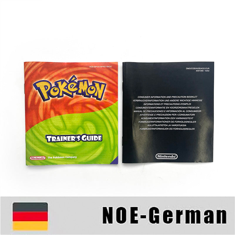 USA FRA NOE FRA ESP Pokemon Leaf Green Fire Red Ruby Emerald Sapphire Game Cartridge manual for Gba