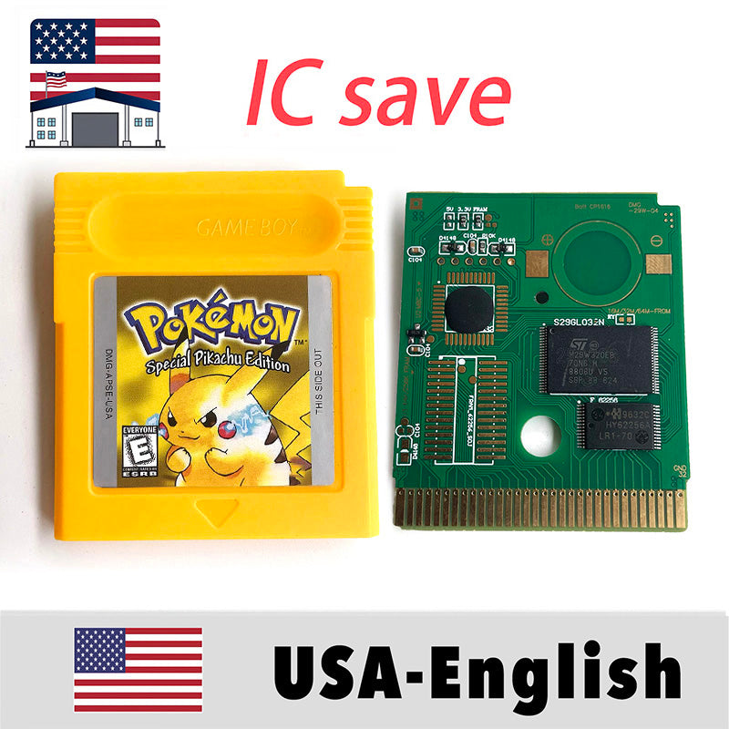 （Shipped from the United States) USA IC Save cart Pokemon Crtstal, Red, Blue green,Yellow, Gold, Silver, Game Cartridge for GBC