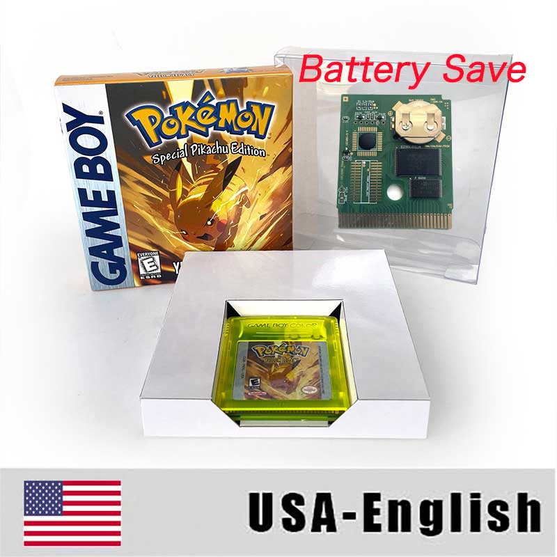 Pokemon YELLOW LEGACY  ( Battery Save / NO RTC Flash ) Cartridge for GBC