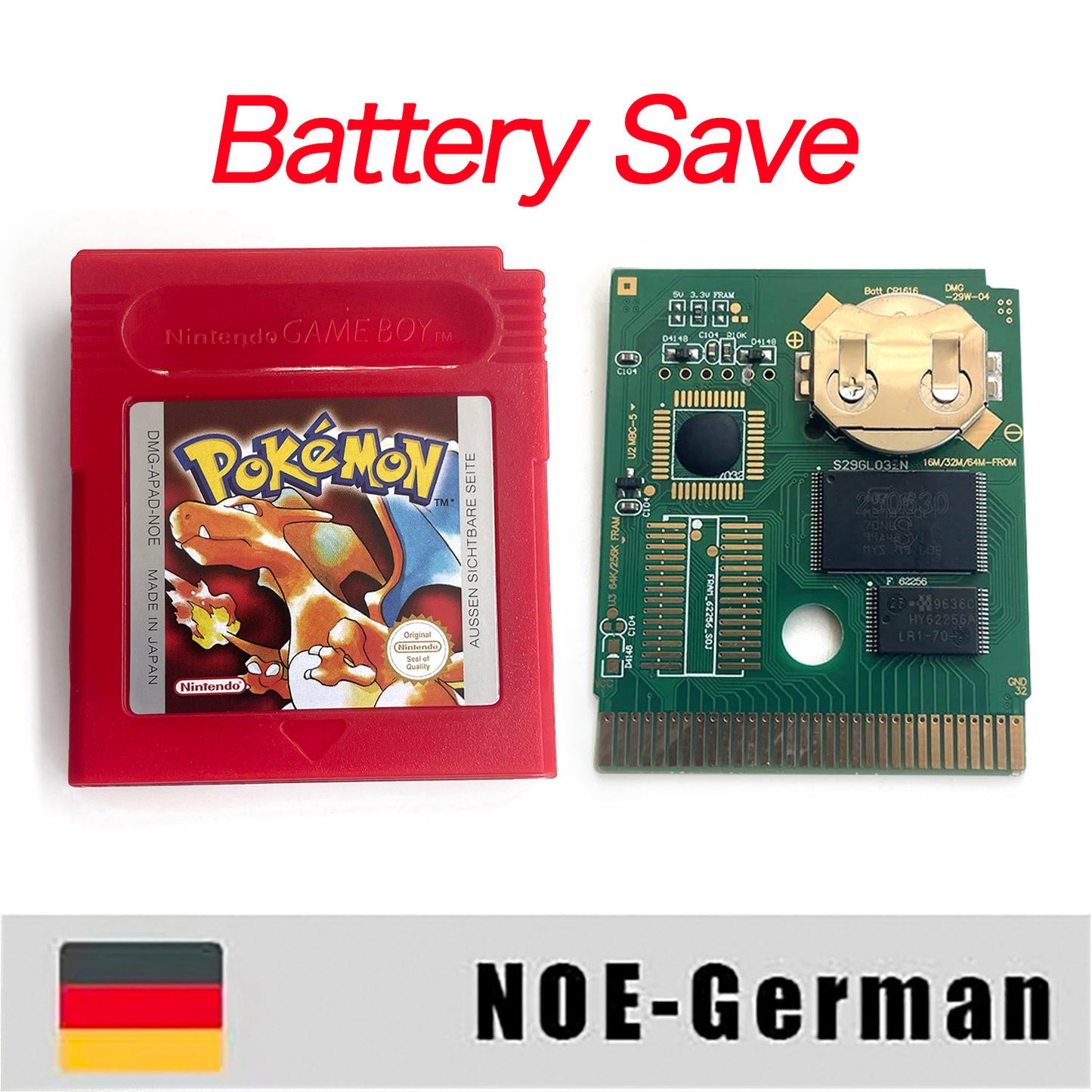 gbc game NOE German pokemon red version Battery save no RTC Flash pokemon rot cartridge with tray box gbc game boy color