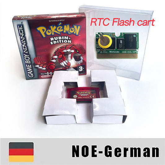NOE German IC save rtc flash cart Real Time Clock pokemon ruby version box with tray Nintendo game cartridge for gba