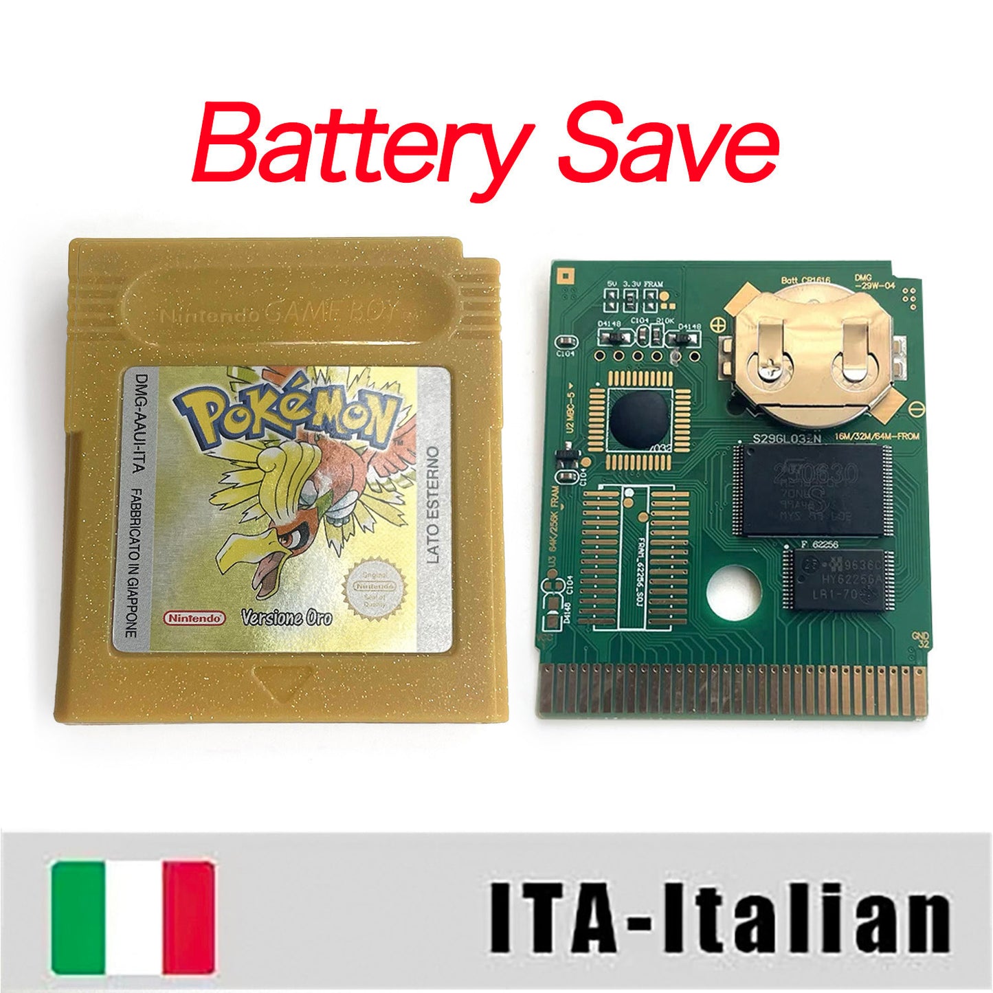GBC game ITA pokemon gold version RTC Flash cart Nintendo pokemon oro Battery save cartridge with tray box game boy color