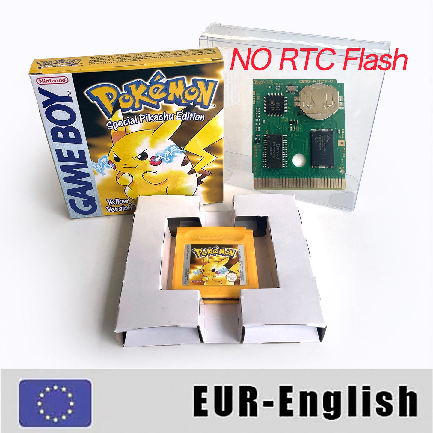 GBC game EUR english pokemon yellow version Nintendo Battery save NO RTC flash pokemon giallo cartridge tray box gbc game boy color