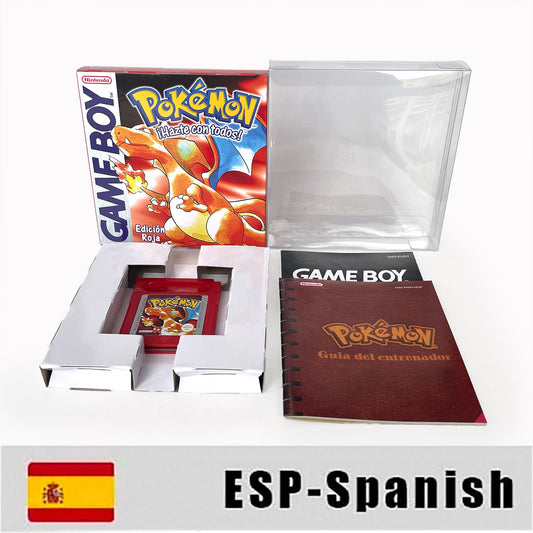 gbc game ESP Spanish pokemon red version Battery save no RTC Flash pokemon rojo cartridge with tray box gbc game boy color