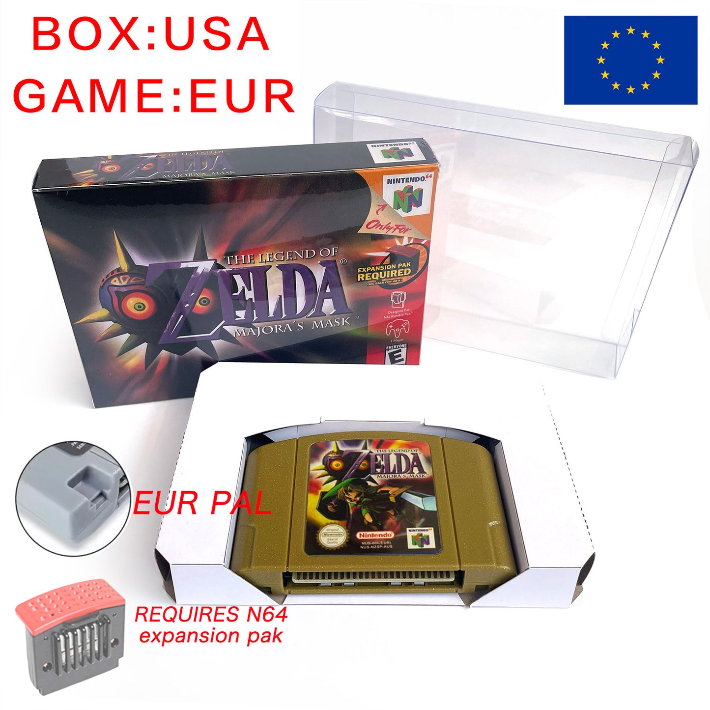 EUR PLA Version English Zelda Major Mask Resident Evil 2 Banjo Kazooie Mario Party 2 Game Cartridge with Tray Box for N64 Nintendo 64