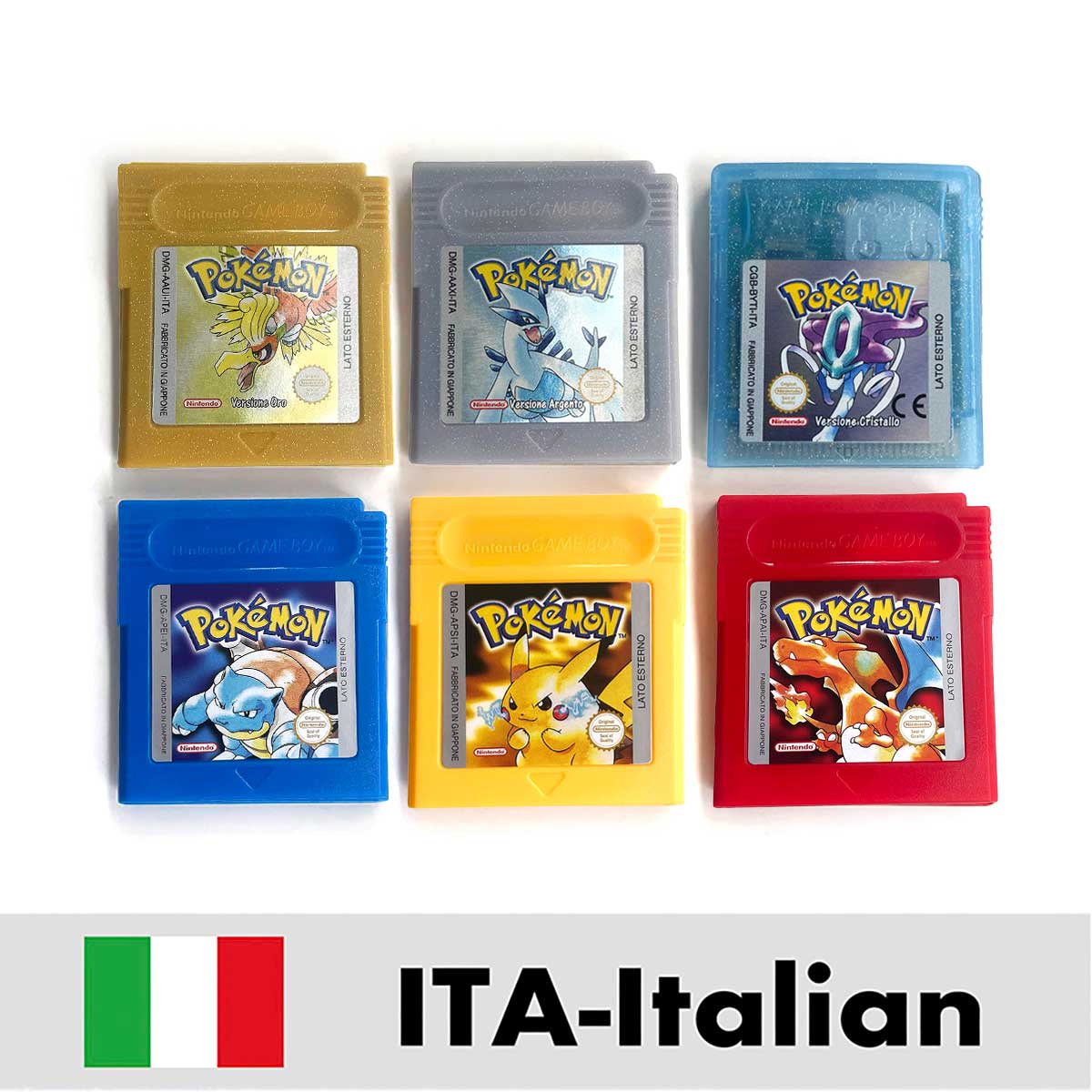 USA ITA NOE FRA ESP EUR Version Battery Save Cart Pokemon Yellow Red Crystal Gold Silver Blue Green 16 Bit Game Cartridge for GBC