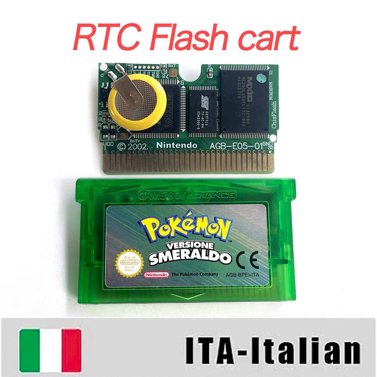 ITA Italian IC save rtc flash cart Real Time Clock pokemon smeraldo version box with tray Nintendo game cartridge for gba game boy advance
